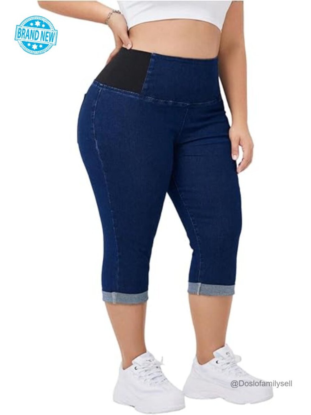 Plus Size Capri Jeans High Waisted Tummy Control Stretchy Skinny Denim Pants